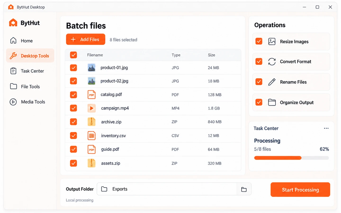Batch workspace · Processing queue · Illustrative preview